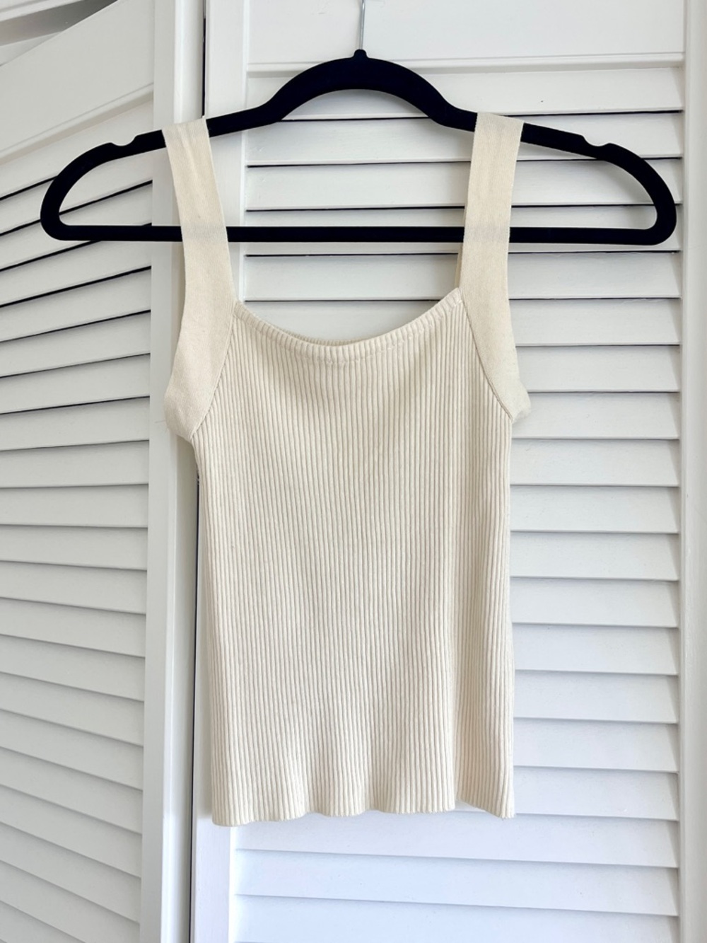 Cream Ribbed Square-Neck Tank Top - Women